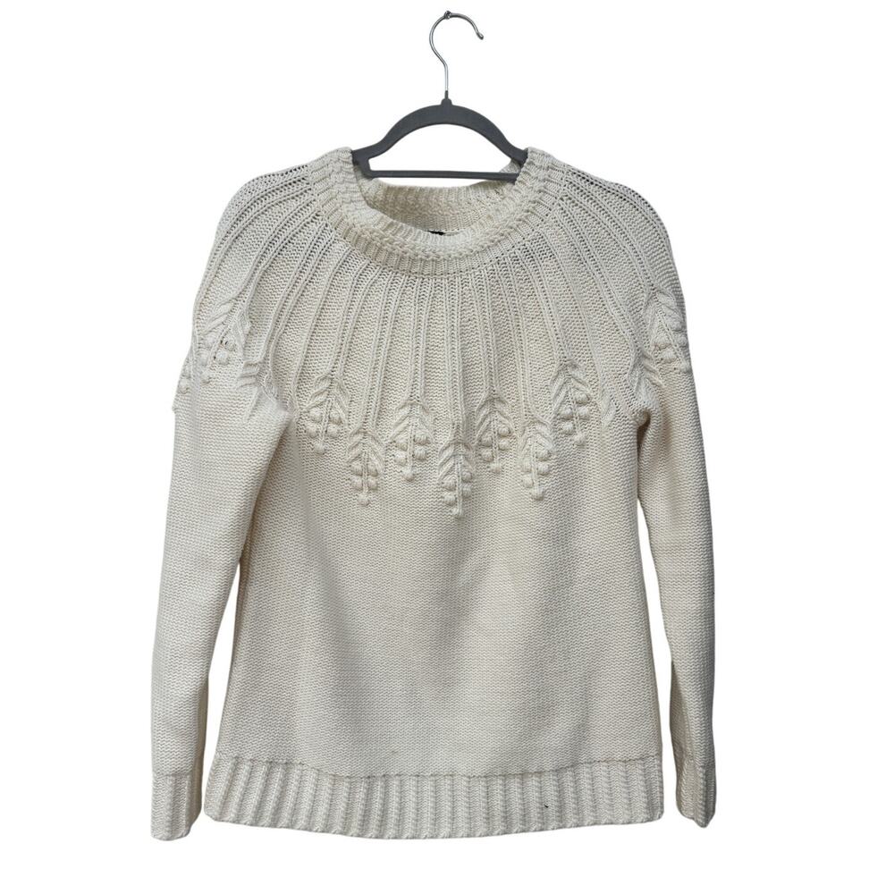 Talbots Cream Sweater, White Branch & Berries, Textured,‎ Monochromatic, Sz S